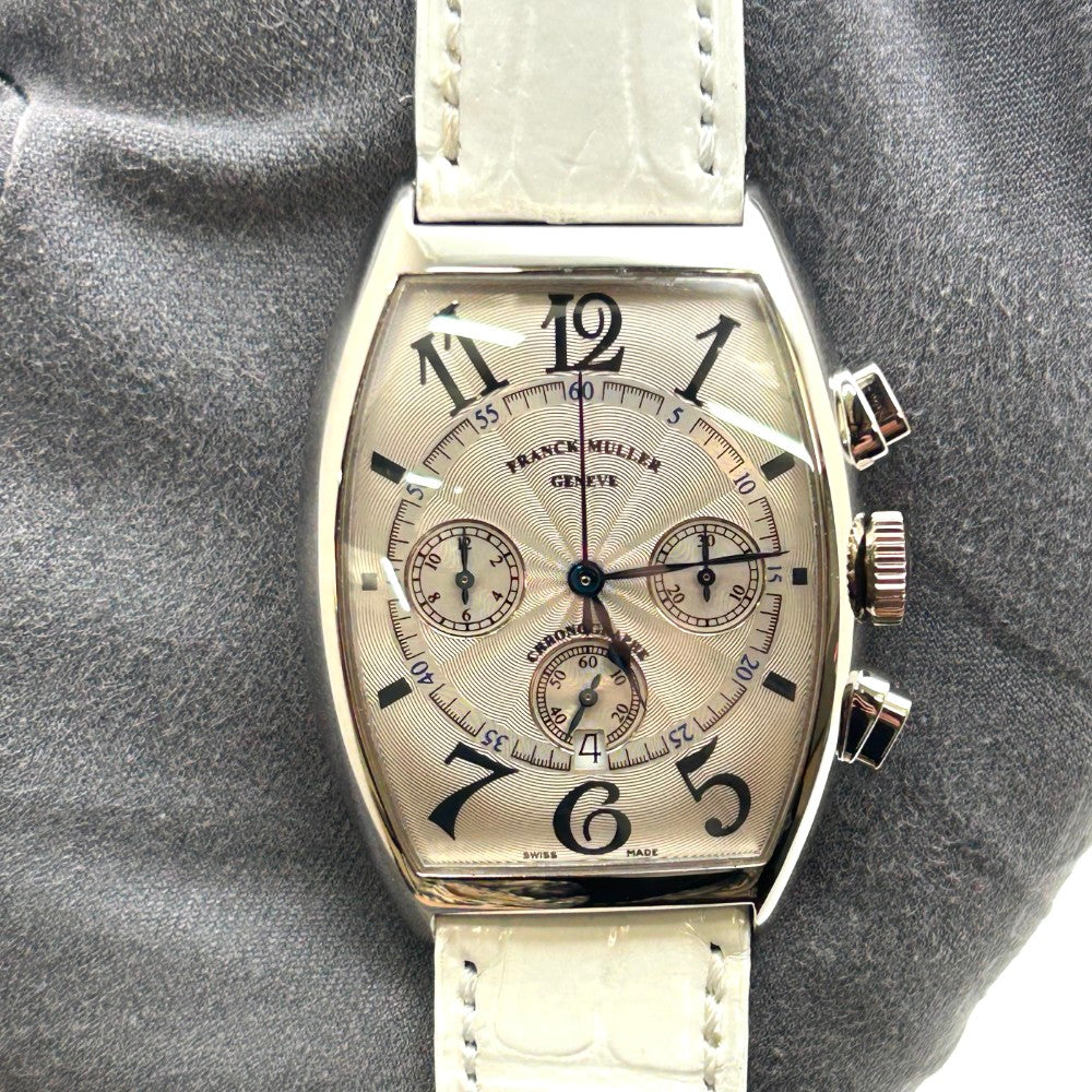 Franck Muller Cintree Curvex Chronograph 6850 CC AT – Platinum, White Strap