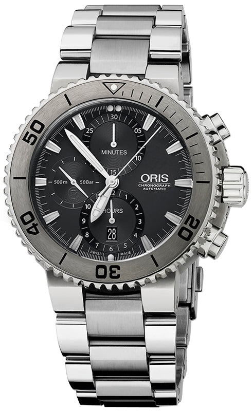 Oris Aquis Chronograph Grey Dial Titanium Mens Watch 01 674 7655 7253-07 8 26 75PEB