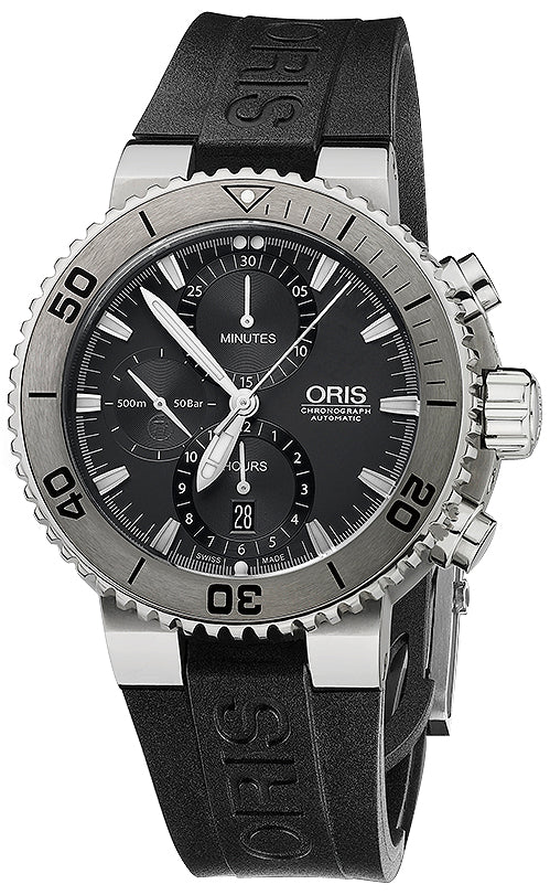 Oris Aquis Chronograph Grey Dial Rubber Mens Watch 01 674 7655 7253-07 4 26 34TEB