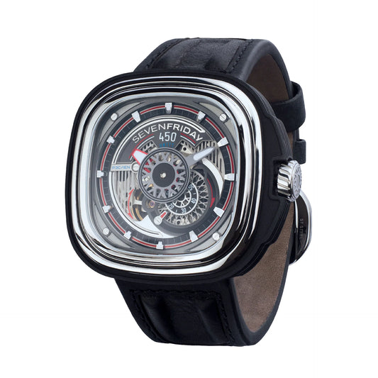 SevenFriday P Series Limited Edition Automatic Stainless Steel Black/Silver Dial On Strap Men's Watch P3/C