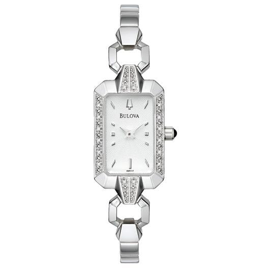Bulova Women's Diamond Accented Case Bracelet Silver White Dial Watch #96R117