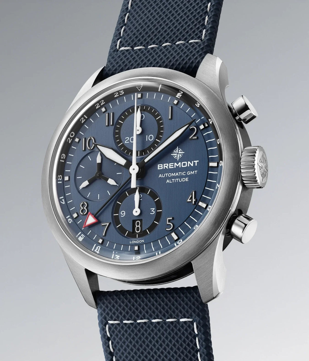 Bremont Watches | Mens | Altitude Altitude 42mm Chronograph GMT Blue Dial Leather Strap ALT42-CHR-G-SS-BL-L-S