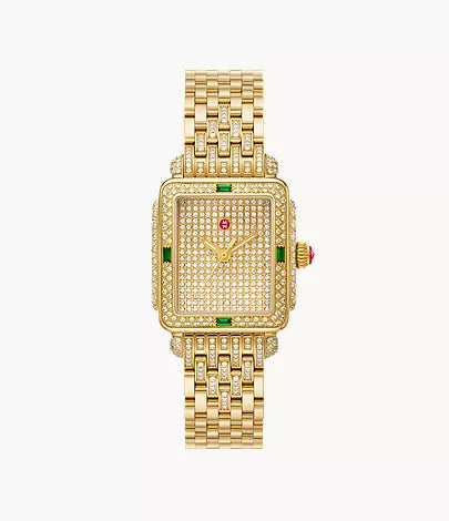 Michele Special Edition Deco Mid Charmante Diamond Pavé 18K Gold-Plated Watch MWW06G000049
