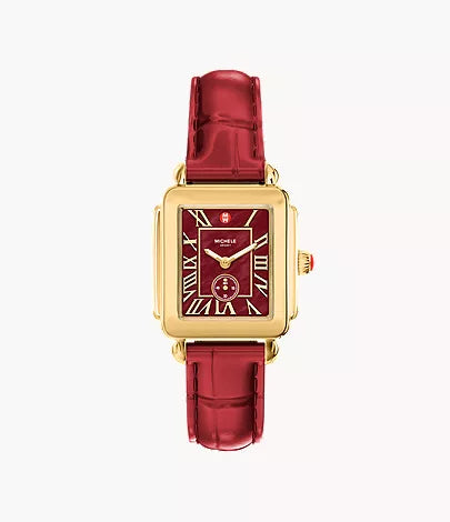 Michele Deco Sport Mid Ruby Red Leather Watch MWW06H000013