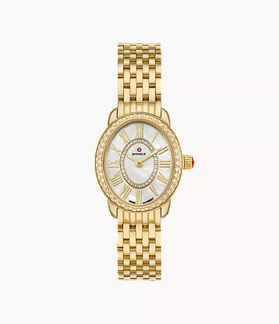 Michele Serein Oval Diamond 18K Gold-Plated Watch MWW21H000003