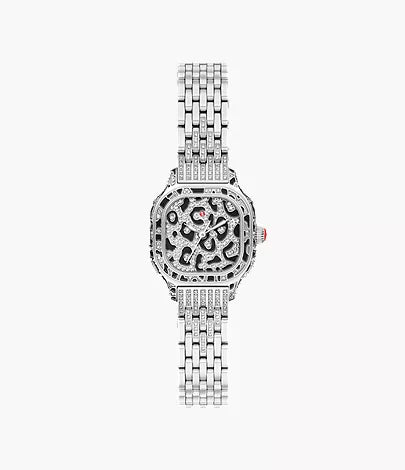Michele Meggie Mini Diamond Leopard-Print Stainless Steel Watch MWW33D000005