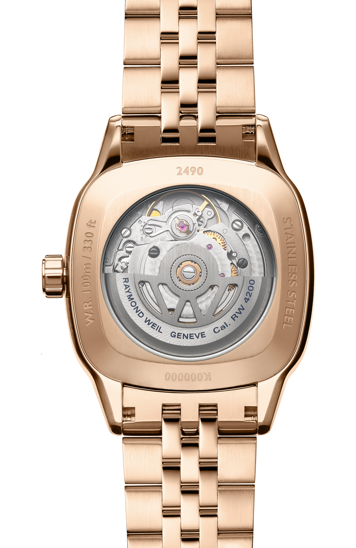 Raymond Weil simple Freelancer Ladies Automatic Green Dial Rose Gold Bracelet Cushion Shape Watch, 34 x 34 mm 2490-P5-52061