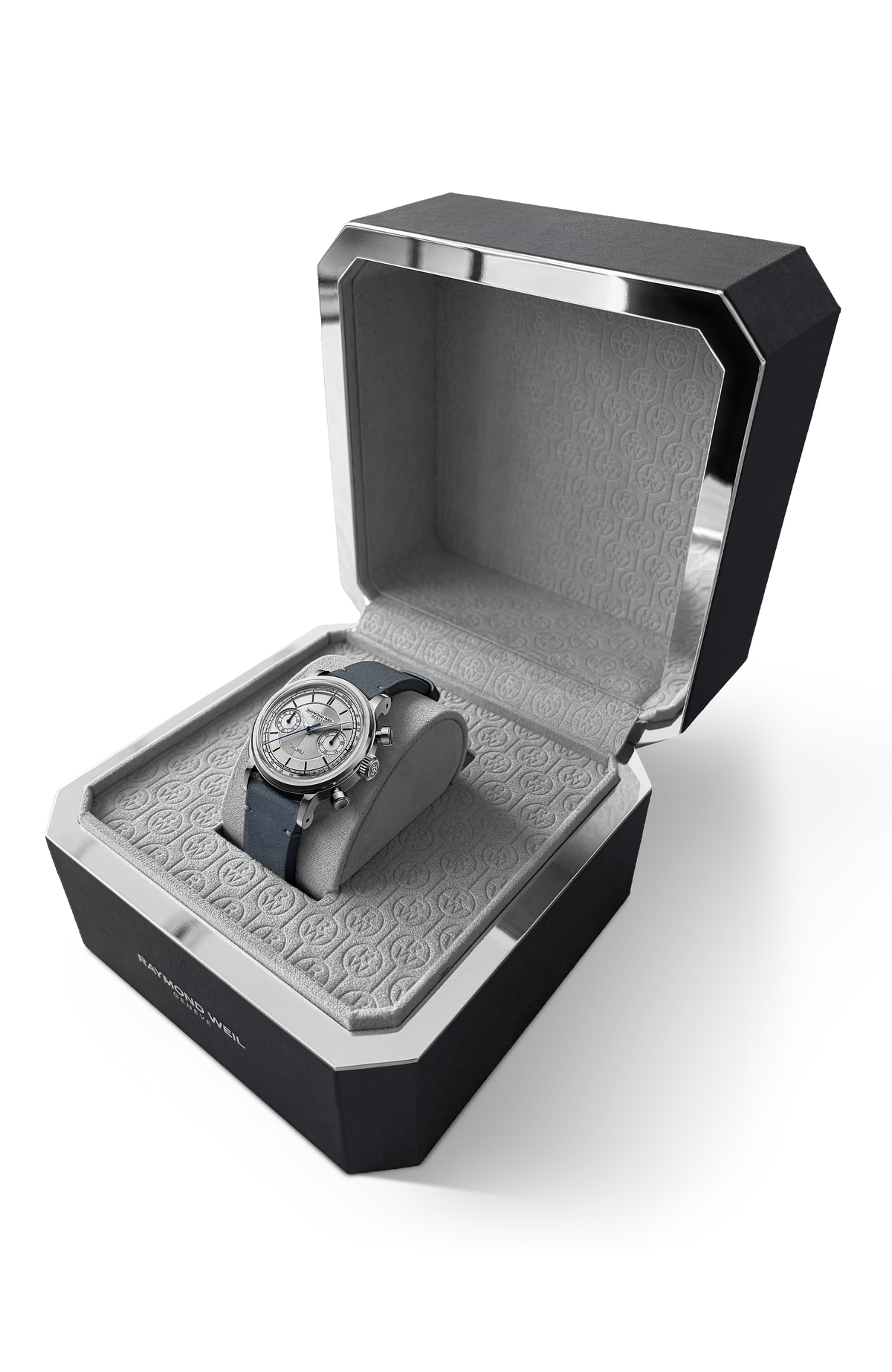 Raymond Weil simple Millesime 'The Fifty' Bi-Compax Chronograph Silver Sector Dial Watch, 37 mm 1976-SGC-65001