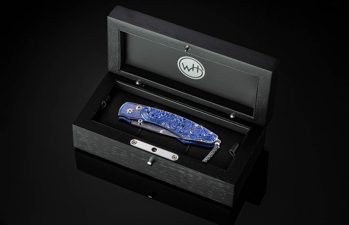 William Henry KNIVES B12 Gilded Blue Paisley