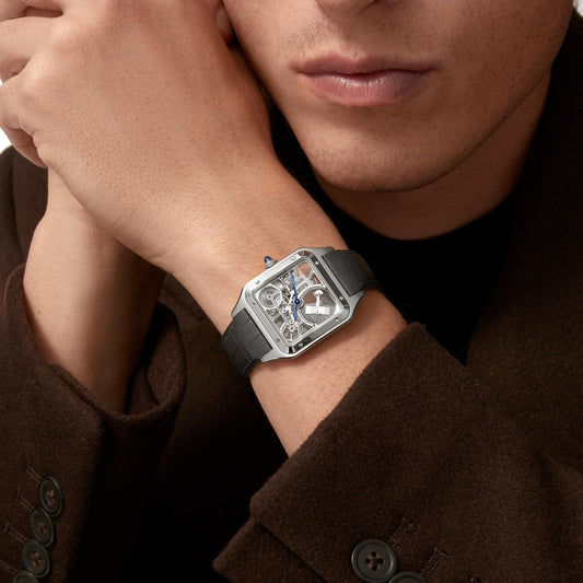 Cartier Santos-Dumont skeleton watch equipped with a micro-rotor WHSA0032