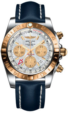 Breitling Chronomat 44 GMT CB042012/A739 Steel and Gold on leather-blue-tang Men's Watch