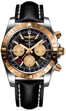Breitling Chronomat 44 GMT CB042012/BB86 Steel and Gold on leather-black-deployant Men's Watch