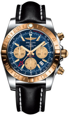Breitling Chronomat 44 GMT CB042012/C858 Steel and Gold on leather-black-deployant Men's Watch