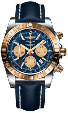 Breitling Chronomat 44 GMT CB042012/C858 Steel and Gold on leather-blue-tang Men's Watch
