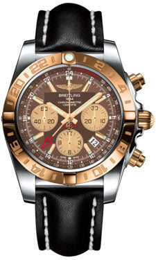 Breitling Chronomat 44 GMT CB042012/Q590 Steel and Gold on leather-black-deployant Men's Watch