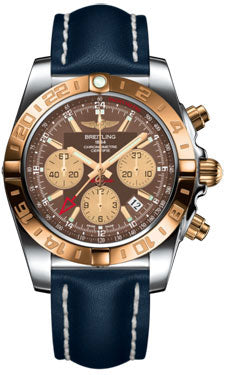 Breitling Chronomat 44 GMT CB042012/Q590 Steel and Gold on leather-blue-deployant Men's Watch