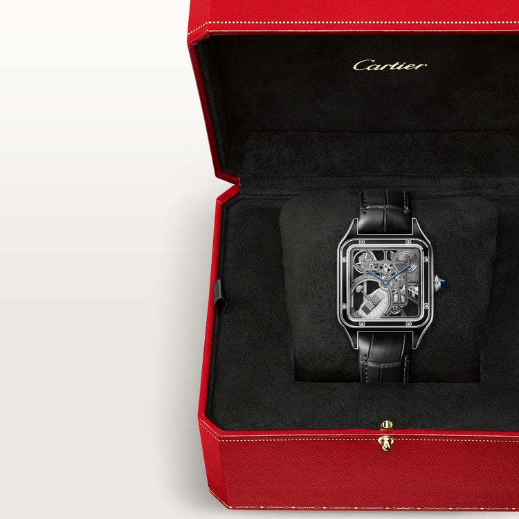 Cartier Santos-Dumont skeleton watch equipped with a micro-rotor WHSA0044
