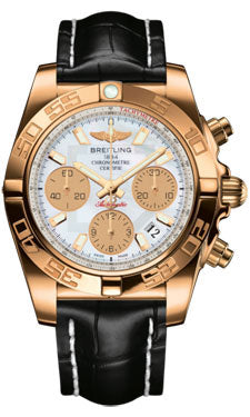 Breitling Chronomat 41 Rose Gold Polished Bezel - Croco Strap - Deployant HB014012/A722-croco-black-deployant Men's Watch