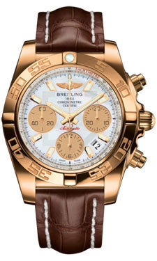 Breitling Chronomat 41 Rose Gold Polished Bezel - Croco Strap - Deployant HB014012/A722-croco-brown-deployant Men's Watch