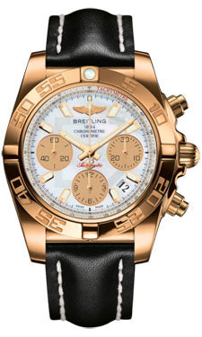 Breitling Chronomat 41 Rose Gold Polished Bezel - Leather Strap - Tang HB014012/A722-leather-black-tang Men's Watch