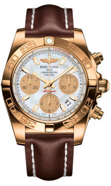 Breitling Chronomat 41 Rose Gold Polished Bezel - Leather Strap - Tang HB014012/A722-leather-brown-tang Men's Watch