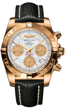Breitling Chronomat 41 Rose Gold Polished Bezel - Sahara Leather Strap HB014012/A722-sahara-black-tang Men's Watch