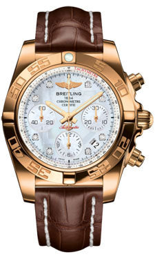 Breitling Chronomat 41 Rose Gold Polished Bezel - Croco Strap - Tang HB014012/A723-croco-brown-tang Men's Watch