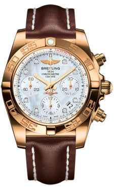 Breitling Chronomat 41 Rose Gold Polished Bezel - Leather Strap - Deployant HB014012/A723-leather-brown-deployant Men's Watch