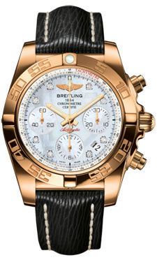 Breitling Chronomat 41 Rose Gold Polished Bezel - Sahara Leather Strap HB014012/A723-sahara-black-tang Men's Watch