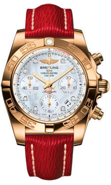 Breitling Chronomat 41 Rose Gold Polished Bezel - Sahara Leather Strap HB014012/A723-sahara-red-tang Men's Watch