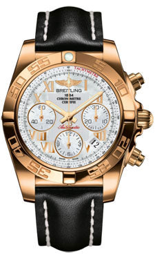 Breitling Chronomat 41 Rose Gold Polished Bezel - Leather Strap - Tang HB014012/A748-leather-black-tang Men's Watch