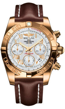 Breitling Chronomat 41 Rose Gold Polished Bezel - Leather Strap - Deployant HB014012/A748-leather-brown-deployant Men's Watch