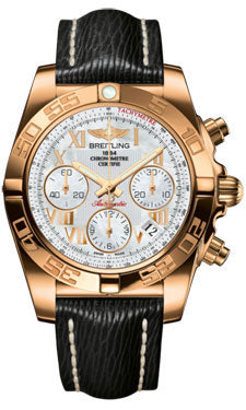 Breitling Chronomat 41 Rose Gold Polished Bezel - Sahara Leather Strap HB014012/A748-sahara-black-tang Men's Watch