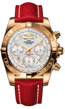 Breitling Chronomat 41 Rose Gold Polished Bezel - Sahara Leather Strap HB014012/A748-sahara-red-tang Men's Watch