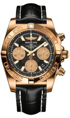 Breitling Chronomat 41 Rose Gold Polished Bezel - Croco Strap - Deployant HB014012/BA53-croco-black-deployant Men's Watch