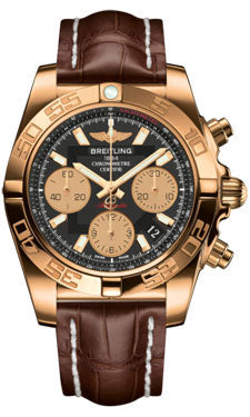 Breitling Chronomat 41 Rose Gold Polished Bezel - Croco Strap - Deployant HB014012/BA53-croco-brown-deployant Men's Watch