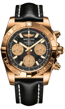 Breitling Chronomat 41 Rose Gold Polished Bezel - Leather Strap - Tang HB014012/BA53-leather-black-tang Men's Watch