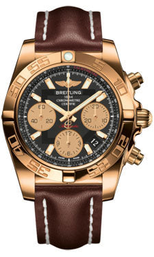 Breitling Chronomat 41 Rose Gold Polished Bezel - Leather Strap - Tang HB014012/BA53-leather-brown-tang Men's Watch
