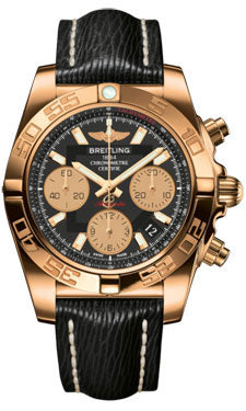 Breitling Chronomat 41 Rose Gold Polished Bezel - Sahara Leather Strap HB014012/BA53-sahara-black-tang Men's Watch