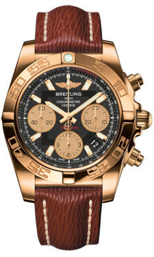 Breitling Chronomat 41 Rose Gold Polished Bezel - Sahara Leather Strap HB014012/BA53-sahara-brown-tang Men's Watch