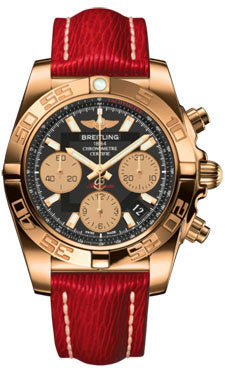 Breitling Chronomat 41 Rose Gold Polished Bezel - Sahara Leather Strap HB014012/BA53-sahara-red-tang Men's Watch