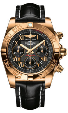 Breitling Chronomat 41 Rose Gold Polished Bezel - Croco Strap - Tang HB014012/BC08-croco-black-tang Men's Watch