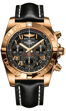 Breitling Chronomat 41 Rose Gold Polished Bezel - Leather Strap - Deployant HB014012/BC08-leather-black-deployant Men's Watch