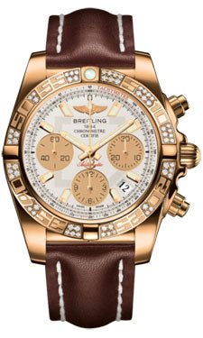 Breitling Chronomat 41 Rose Gold Diamond Bezel - Leather Strap - Tang HB0140AA/G713-leather-brown-tang Men's Watch