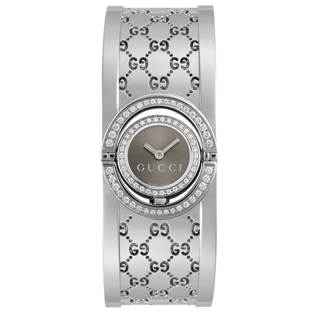 Gucci 112 Twirl 2 Row Diamond Steel Bangle Ladies Watch Ya112504