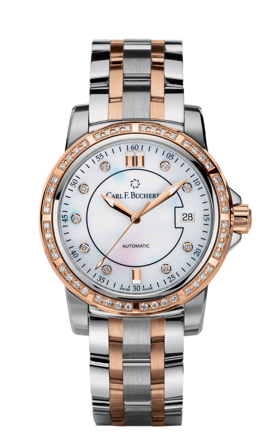 Carl F. Bucherer Patravi Auto Date Two Tone Diamonds On Bracelet Ladies Watch 00.10617.07.77.31