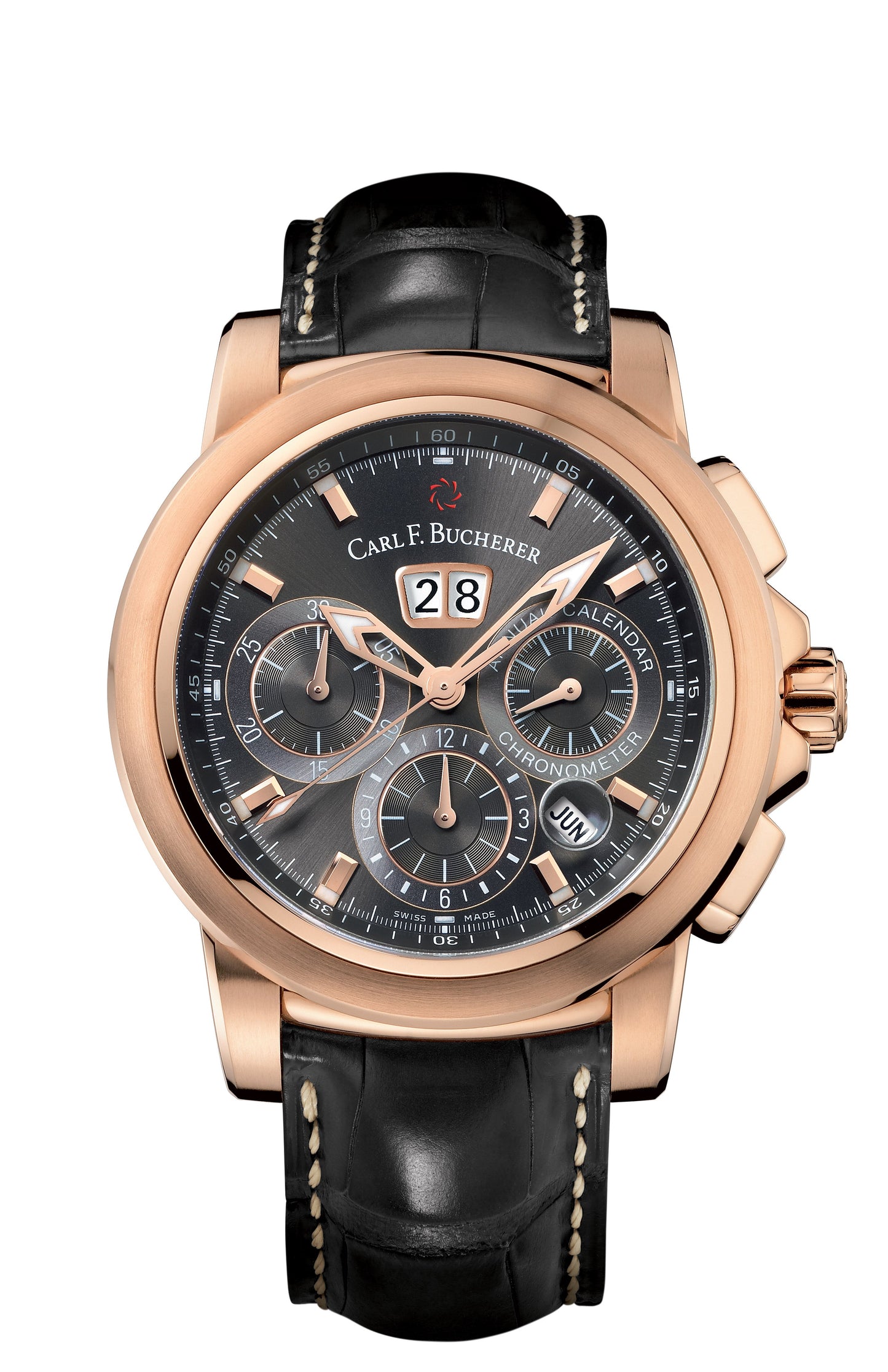 Carl F. Bucherer Patravi Chrono Date Annual Calendar 18kt Gold On Strap Men's Watch 00.10619.03.33.01