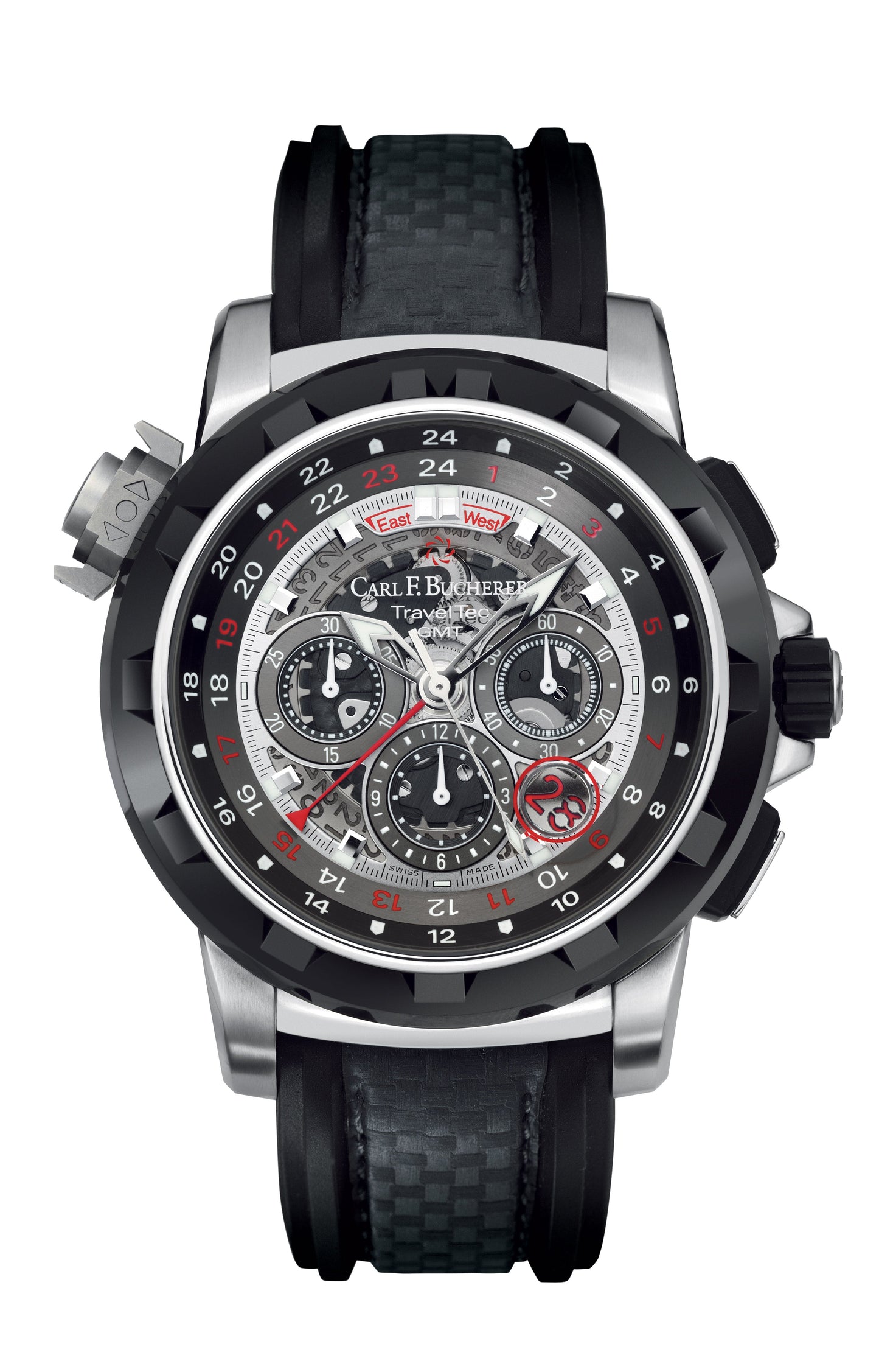 Carl F. Bucherer Patravi TravelTec FourX Skeleton 950 Palladium On Strap Men's Watch 00.10620.21.93.01