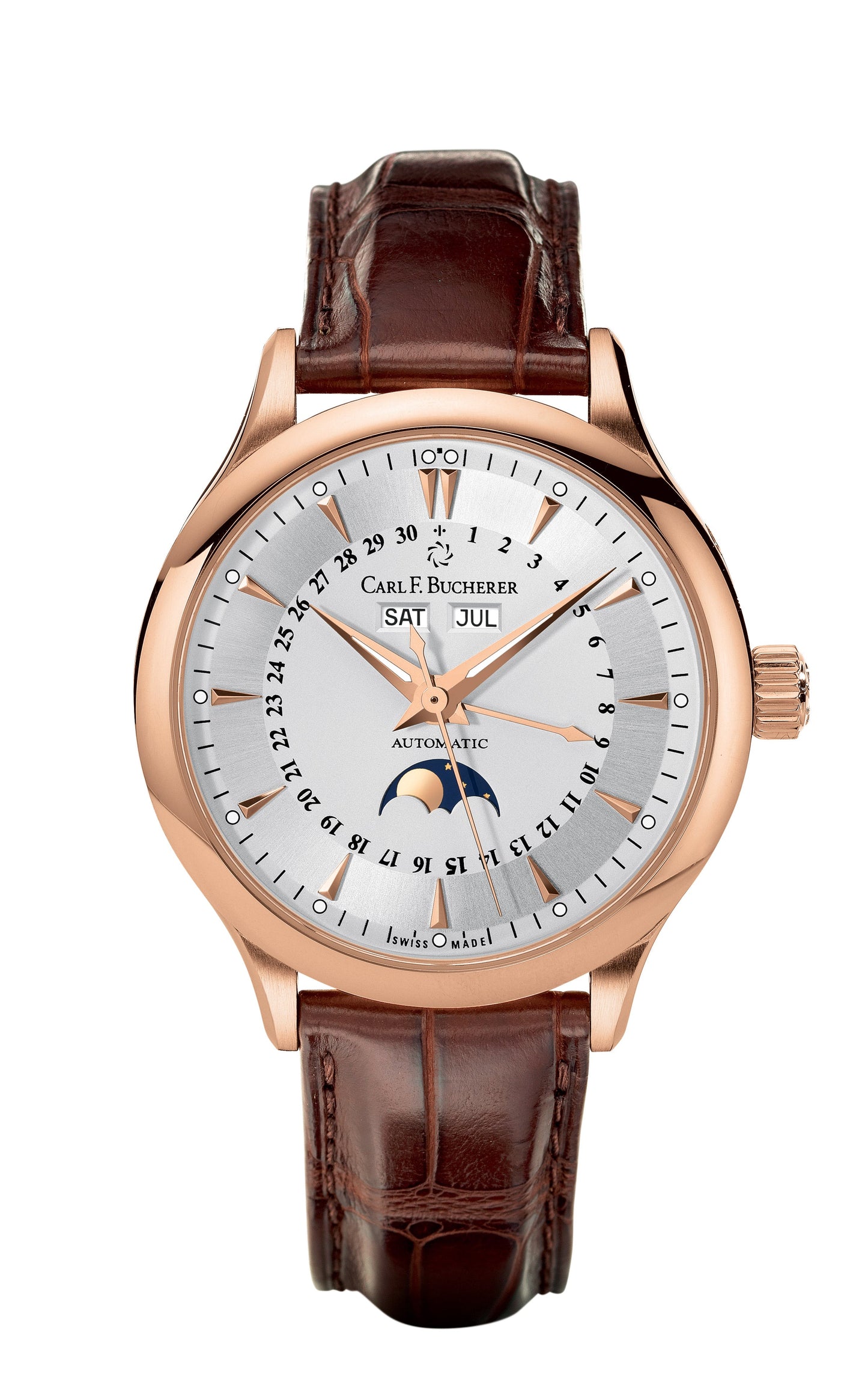 Carl F. Bucherer Manero MoonPhase 18kt Rose Gold On Strap Men's Watch 00.10909.03.13.01