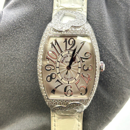 Franck Muller Cintree Curvex Coeur 2852 SC RELIEF HJ – White Gold, White Strap